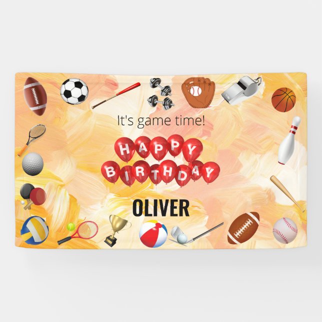 Banderoles Coup De Jeu Temps Sports Balls Anniversaire de enf (Horizontal)
