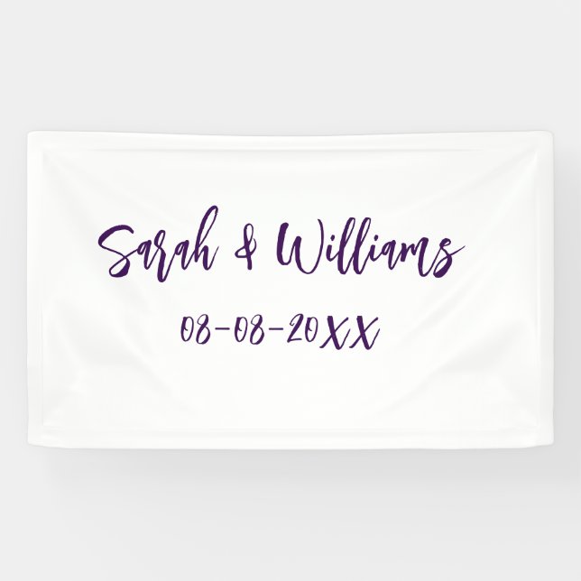 Banderoles couple de mariages. Nom date violet simple mo mini (Horizontal)
