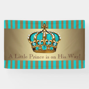 Banderoles Couronne de Prince Bébé Turquoise Bleu Or Baby Sho
