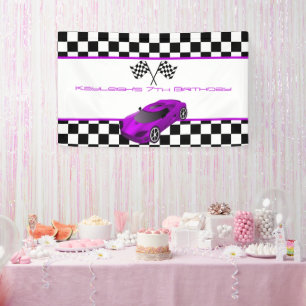 Banderoles Course violette voiture fête d'anniversaire