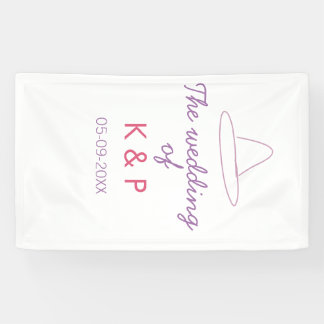 Banderoles cowboy hat the wedding of couple name date purple 