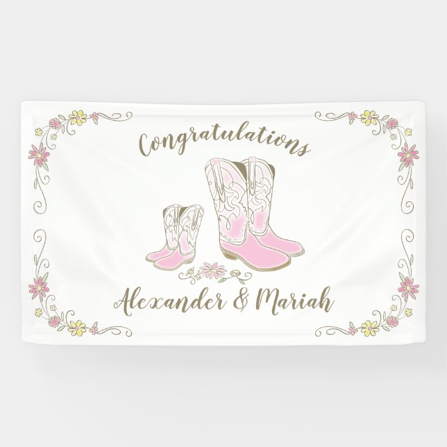 Banderoles Cowgirl Baby shower Pays Western Rose Girl (Horizontal)