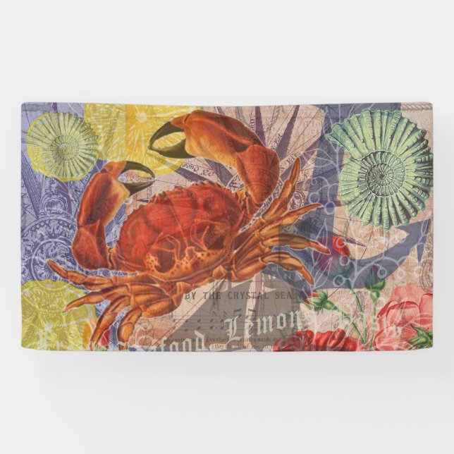 Banderoles Crabe Plage Nautique Art de la mer (Horizontal)