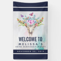 Crâne Boho avec papillons et fleurs Anniversaire