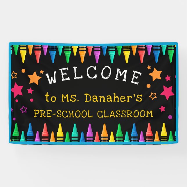 Banderoles Crayons Stars Colorful Welcome Teacher's Classroom (Horizontal)