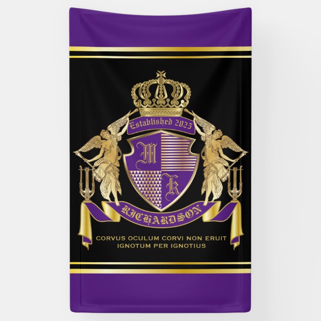 Banderoles Créez votre blason d'armoiries d'or mauve Emblème (Vertical)