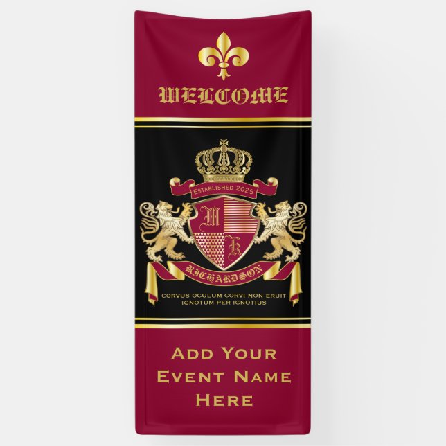 Banderoles Créez votre propre blason d'armoiries d'or rouge (Vertical)