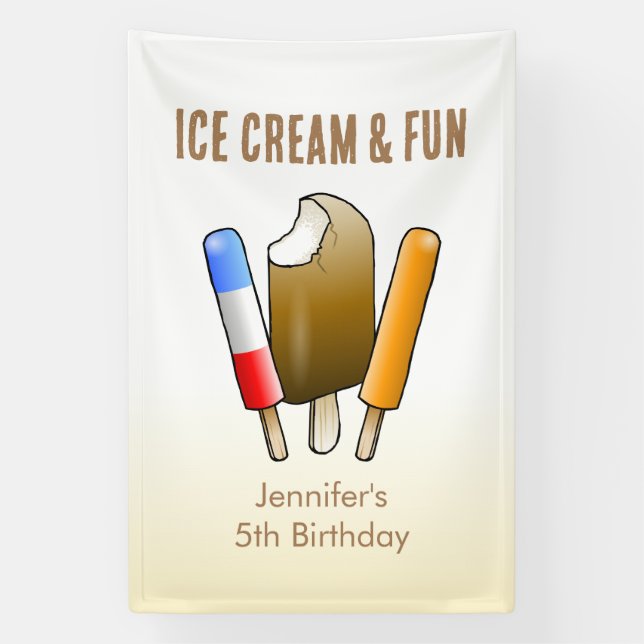 Banderoles Crème de glace et Amusants Anniversaire (Verticale)