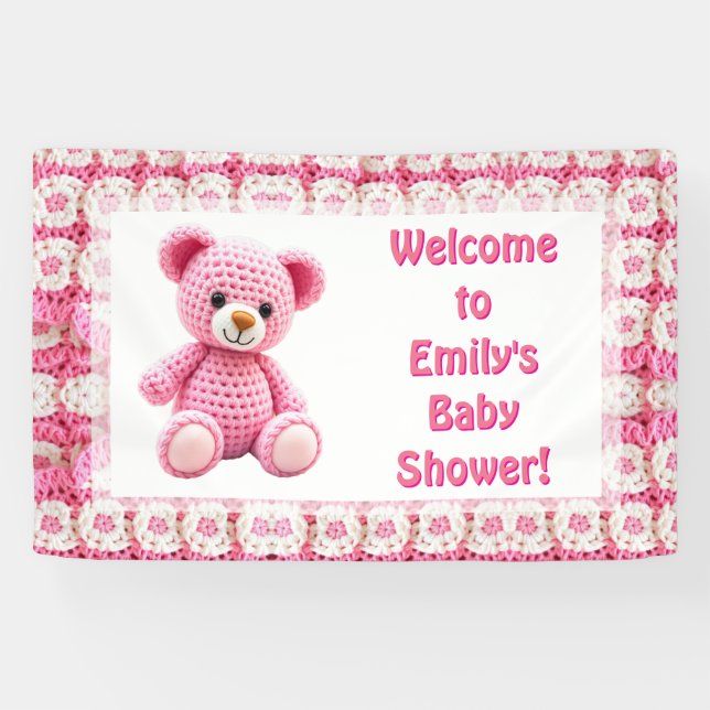 Banderoles  Crocheted Teddy Bear Girl's Baby Shower (Horizontal)