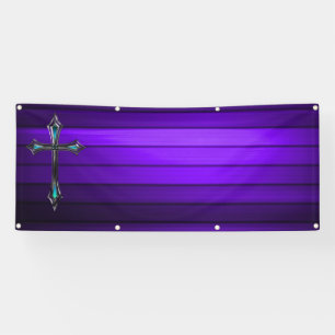 Banderoles croix bleue Planche violette Église blanche longu