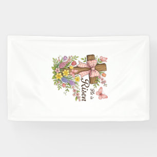Banderoles Croix florale chrétienne - Il est ressuscité, croi