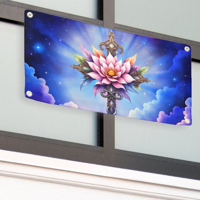 Banderoles Croix Lotus Céleste  (Bâtiment extérieur)