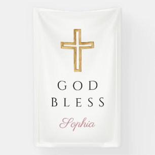Banderoles Croix Religieuse Rose Élégante Fille Dieu Bénisse