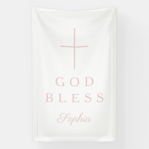 Banderoles Croix Religieuse Rose Élégante Fille Dieu Bénisse