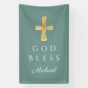 Banderoles Croix religieuse verte moderne Dieu bénisse