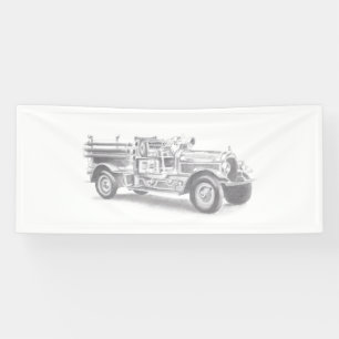 Banderoles croquis au crayon de camion de pompiers vintage de