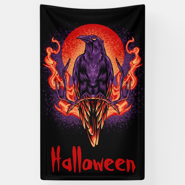 Banderoles Crow d'Halloween avec flammes (Vertical)