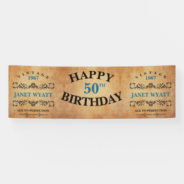 Banderoles Cru toute conception d'anniversaire d'âge (Horizontal)