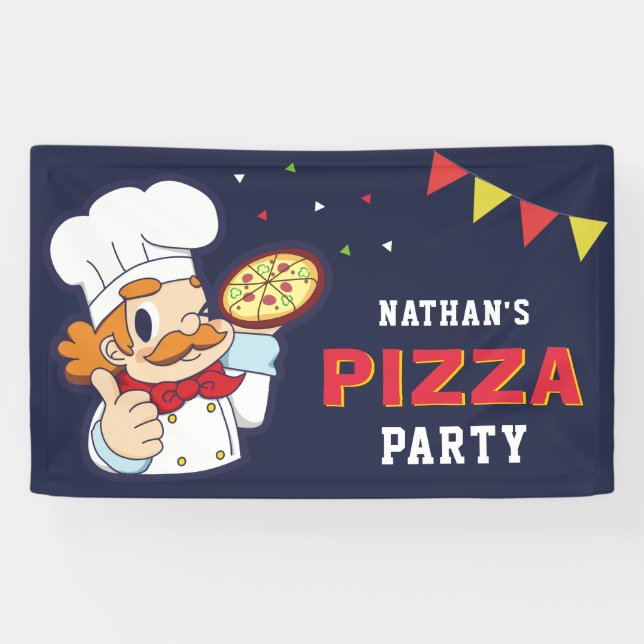 Banderoles Cuisine Chef Pizza Enfants Anniversaire (Horizontal)
