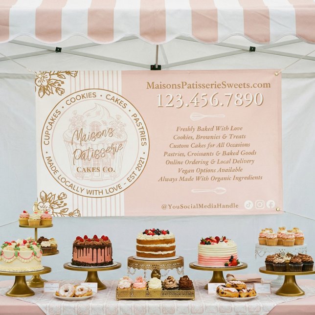 Banderoles Cupcake Logo Pink Stripe Bakery Shop Market Booth (Cupcake Logo Pink Stripe Bakery Shop Market Booth Banner)