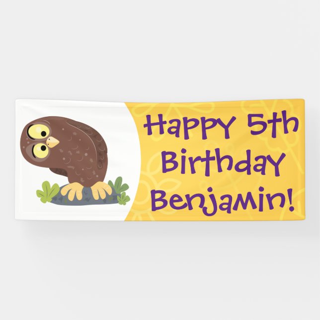 Banderoles Curieux et drôle dessin animé de chouette brune (Horizontal)