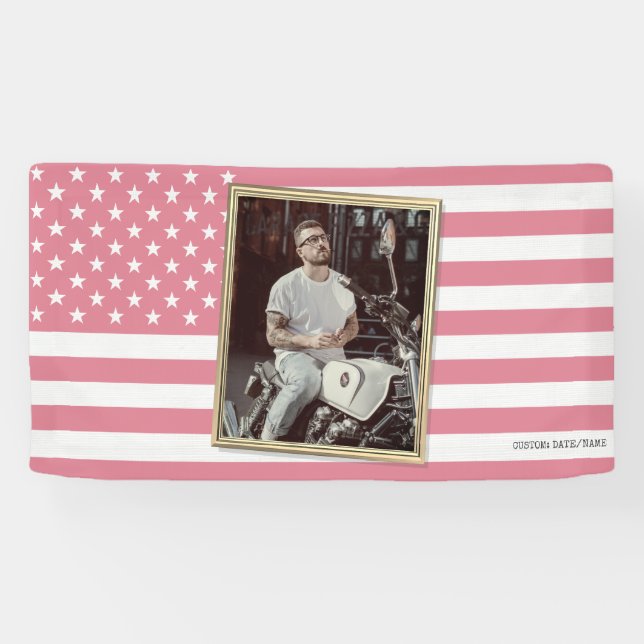 Banderoles Custom American Flag with Your Photo, Dorm Decor (Horizontal)