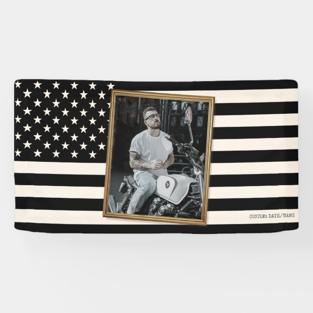 Banderoles Custom American Flag with Your Photo, Dorm Decor (Horizontal)