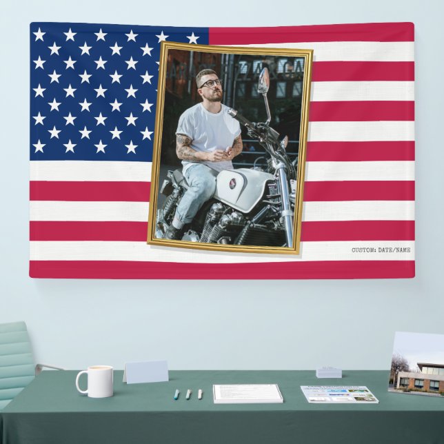 Banderoles Custom American Flag with Your Photo, Dorm Decor (Salon professionnel)
