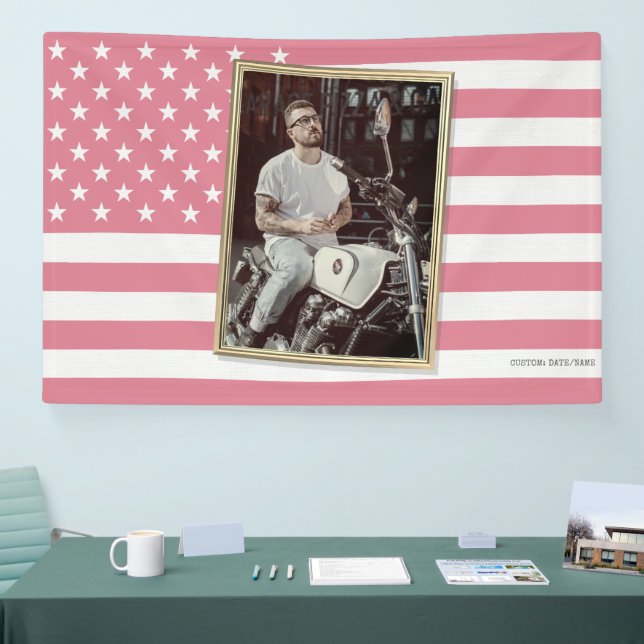 Banderoles Custom American Flag with Your Photo, USA Decor (Salon professionnel)