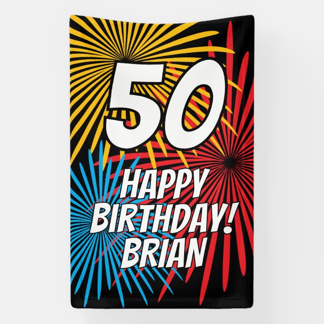 Banderoles Custom Birthday banner with fireworks display (Verticale)