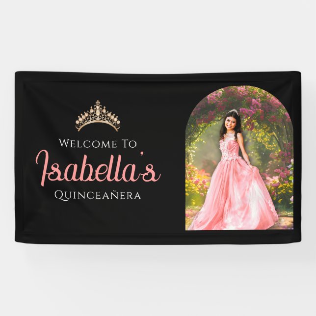Banderoles Custom Elegant 15th Birthday Quinceañera Welcome  (Horizontal)