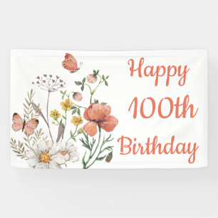 Banderoles Custom Happy 100th Birthday Fleurs sauvages