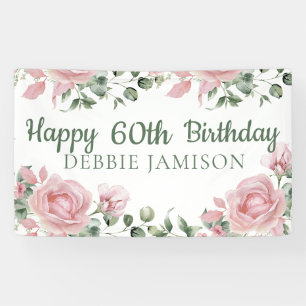 Banderoles Custom Happy 60e anniversaire Rose Floral