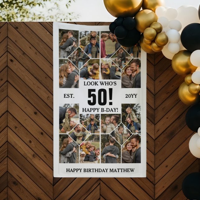 Banderoles Custom Look Who's 50 Happy Birthday Photo Collage (Custom Look Who's 50 Happy Birthday Photo Collage Banner)
