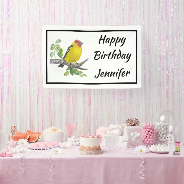 Banderoles Custom Name Text Watercolor Scarlet Tanager Bird (Fête)