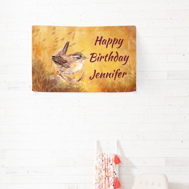 Banderoles Custom Name Watercolor Wren Little Birds (Insitu)