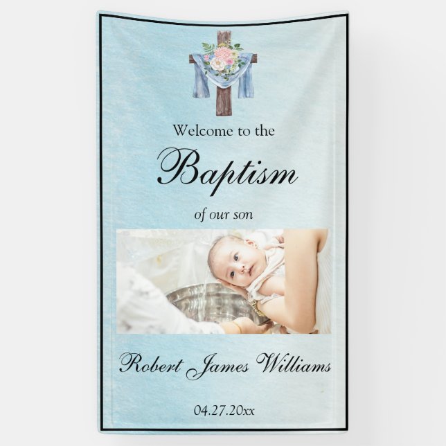 Banderoles Custom Photo Floral Christening Baptism Welcome (Vertical)