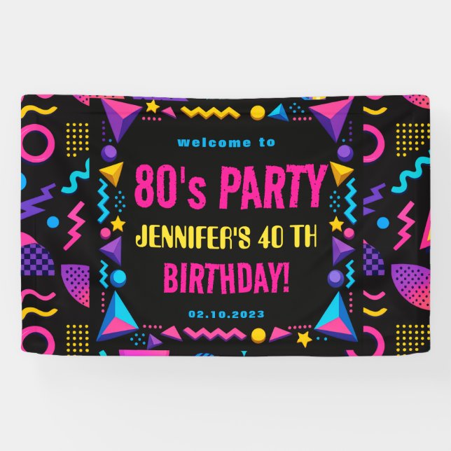 Banderoles Custom Retro Neon 80’s Birthday Adult (Horizontal)