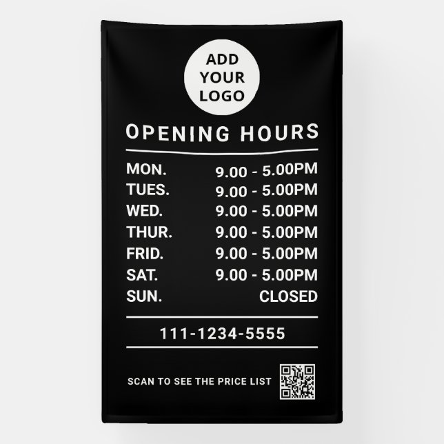 Banderoles Custom Small Business Opening Hours logo & qr code (Verticale)