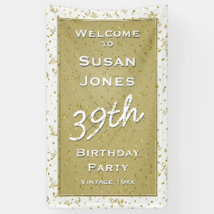 Banderoles Customisez l'âge d'anniversaire - blanc/or
