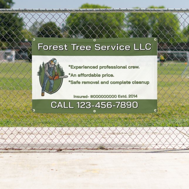 Banderoles Customize Tree Service Man With Chainsaw Business (En situation)