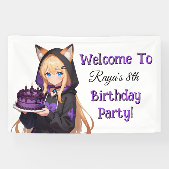 Banderoles Cute Anime Girl's Birthday Party (Horizontal)