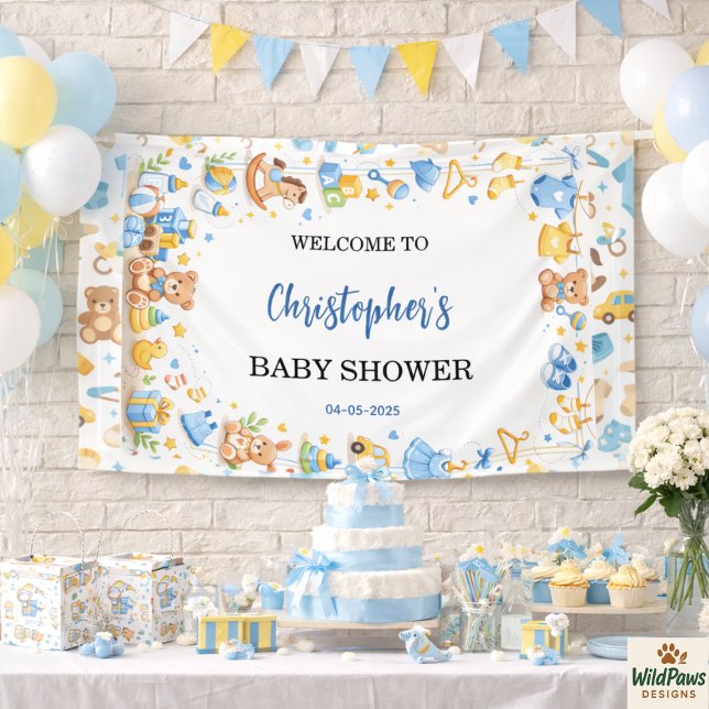 Banderoles Cute Baby Clothes & Toys Boy Baby Shower (Cute Baby Clothes & Toys Boy Baby Shower Banner)