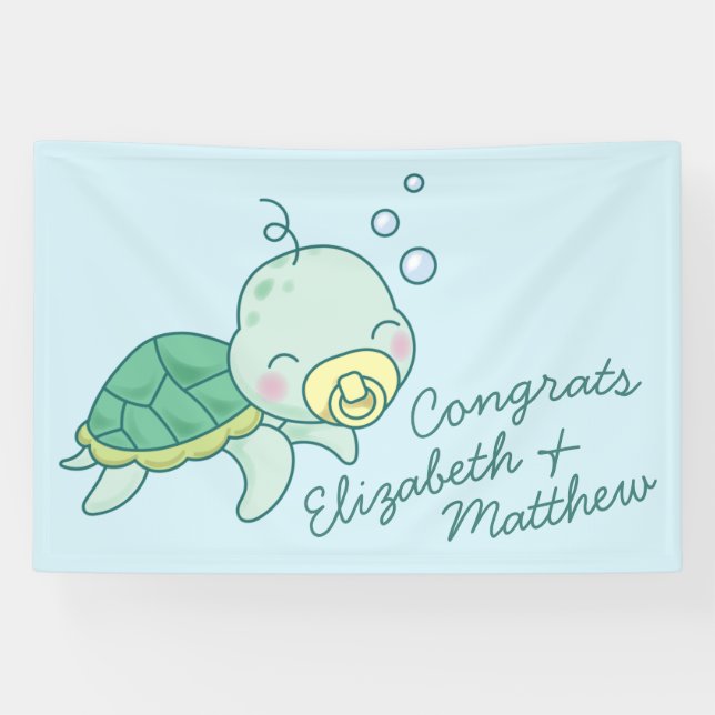 Banderoles Cute Baby shower de tortue de mer Kawaii (Horizontal)