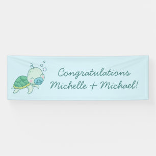 Banderoles Cute Baby shower de tortue de mer Kawaii Blue Boy