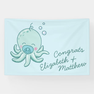 Banderoles Cute Baby shower Octopus Kawaii Blue Boy