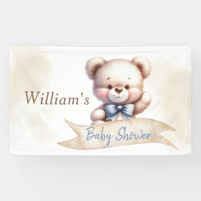 Banderoles Cute Baby shower Ours Teddy Aquarelle Rustique (Horizontal)