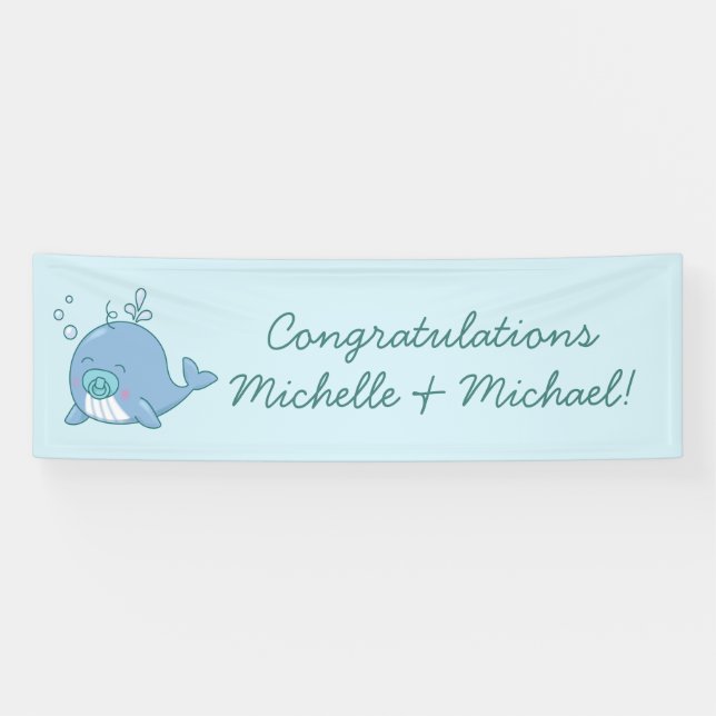 Banderoles Cute baleine Baby shower Kawaii Boy Blue (Horizontal)