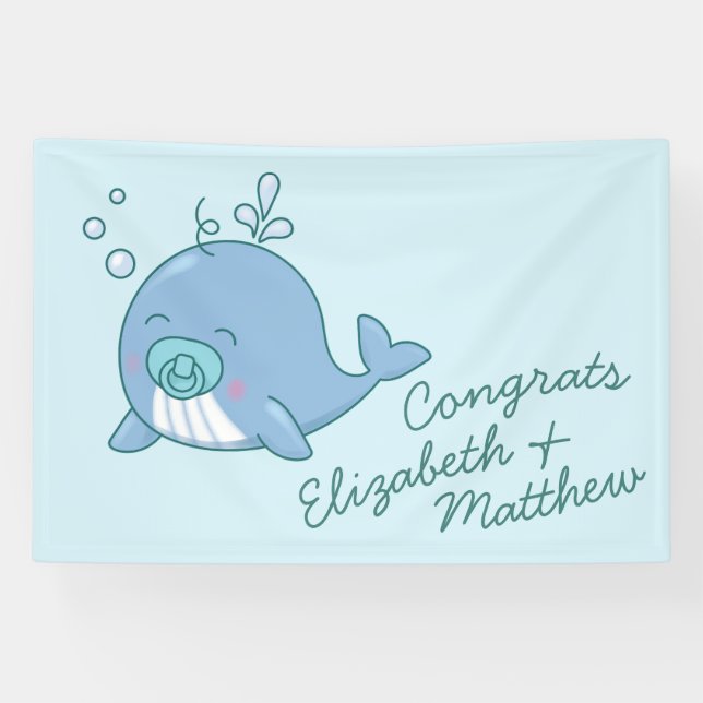 Banderoles Cute baleine Baby shower Kawaii Boy Blue (Horizontal)
