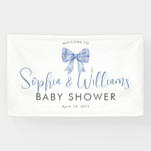 Cute Blue Bow Ribbon Boy Baby shower Bienvenue